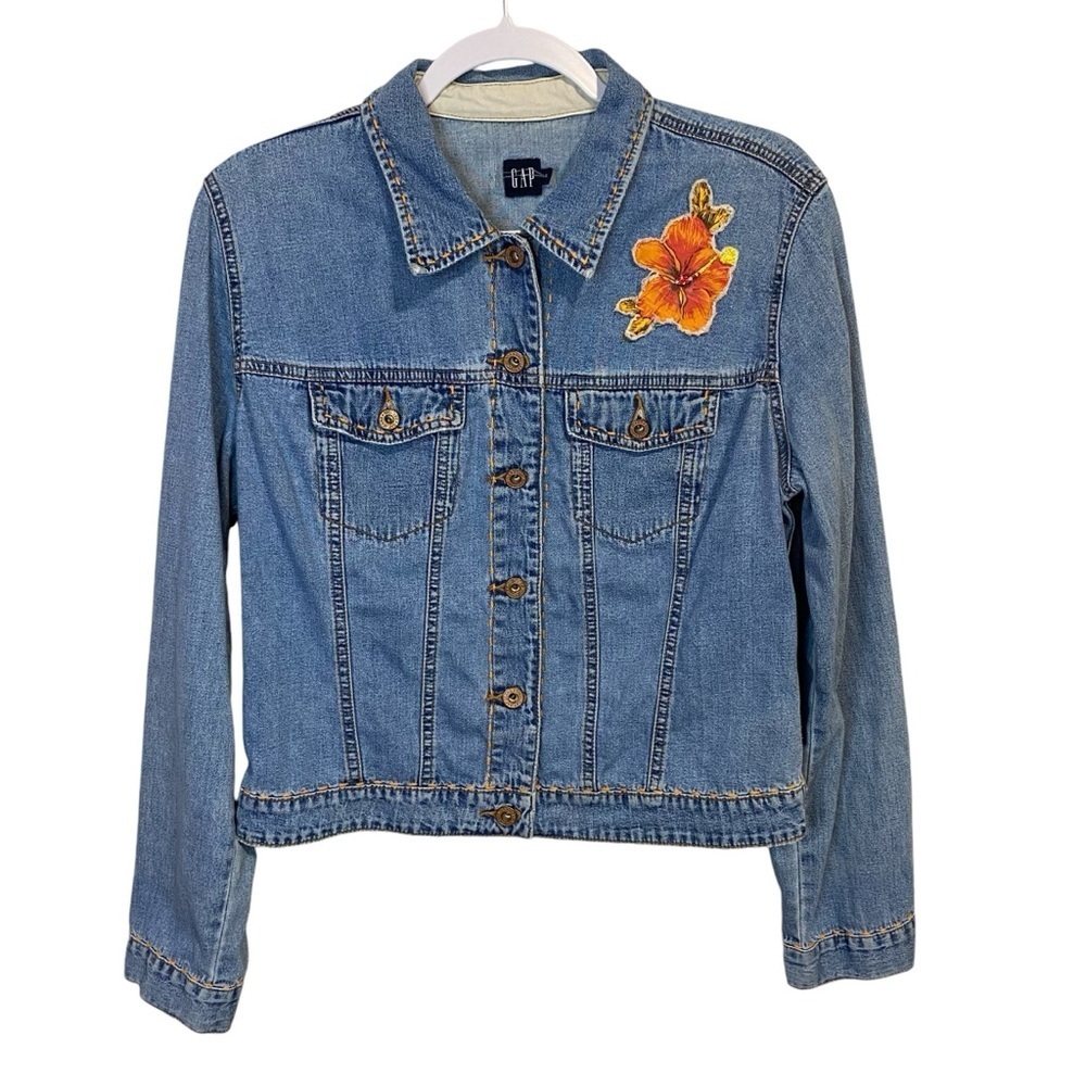 GAP - Denim Jacket Floral Detail & Stitch - L - Hong Kong